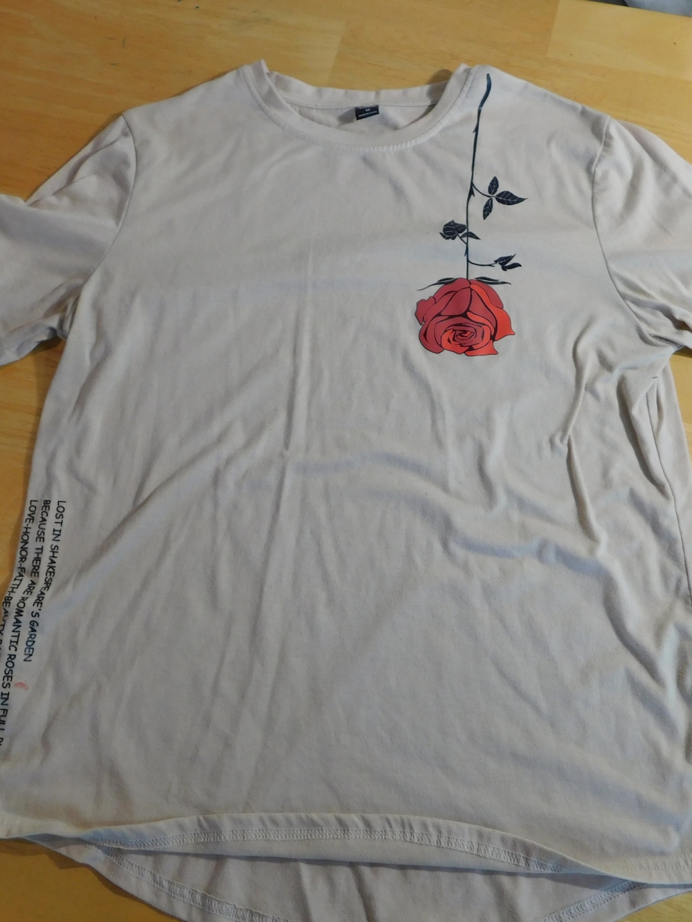 SHEIN White Tee with Red Rose Graphic
